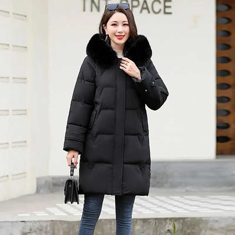 Winter Coat Down Jacket Women's Fashion Medium Long Solid Hooded  Thickened Warm Coat Winter Coat Women Coat