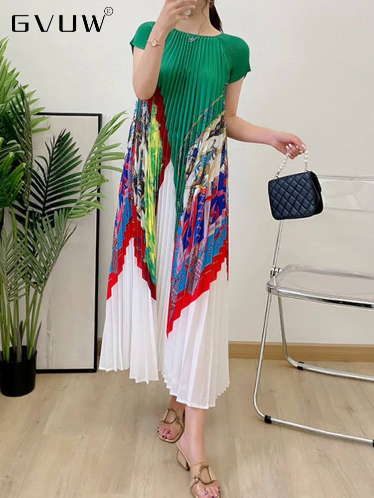 

Женское плиссированное платье GVUW, цветное свободное платье с круглым вырезом и коротким рукавом, модель 17D2245 на лето, 2023