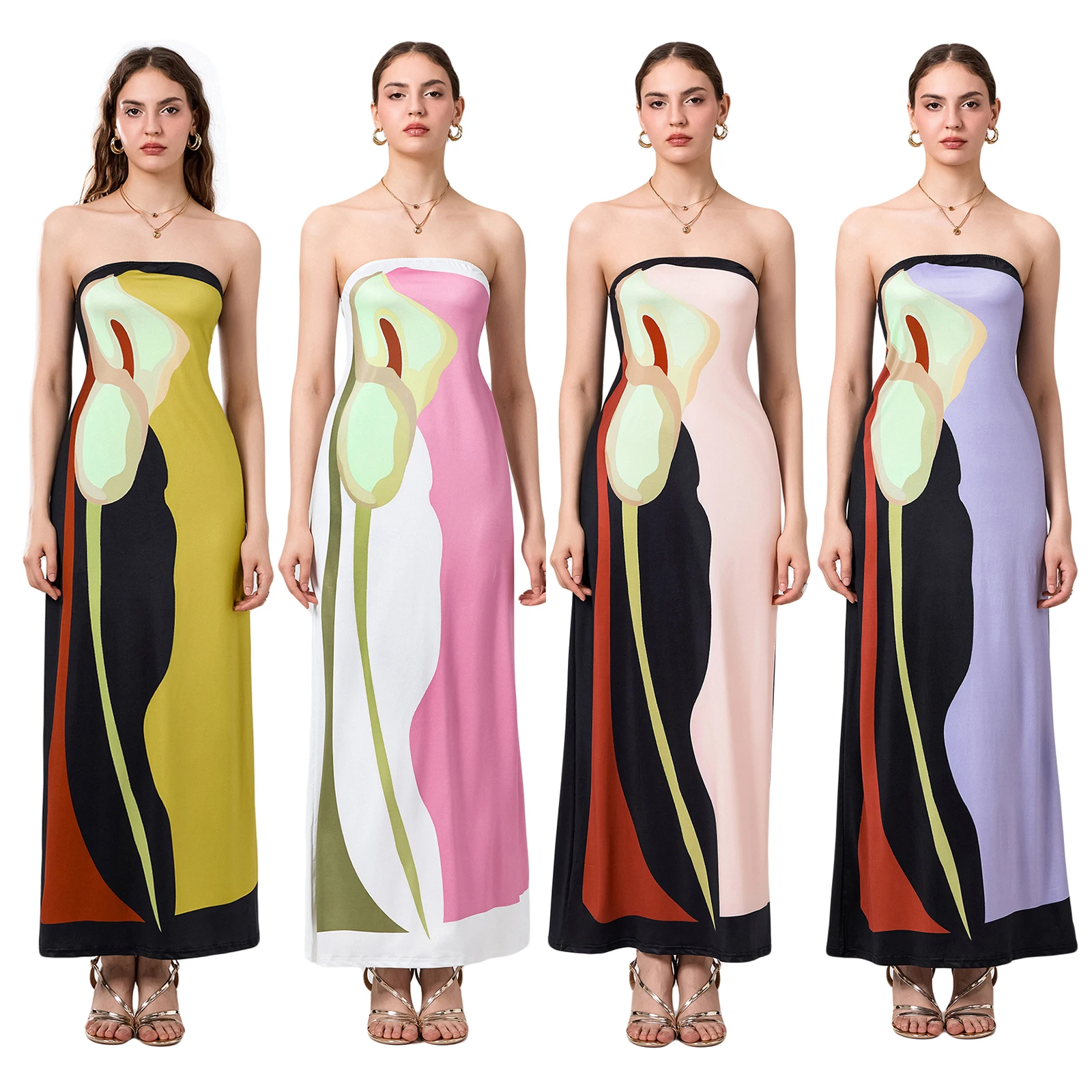 Женское длинное платье без бретелек модное свободное платье-футляр с открытой