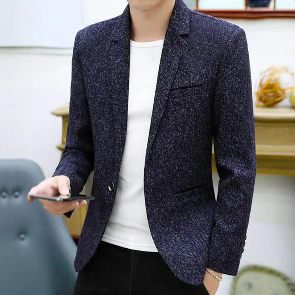 

Men Blazer Lapel Super Soft One Button Korean Style Single Button Suit Coat Suit Top Streetwear