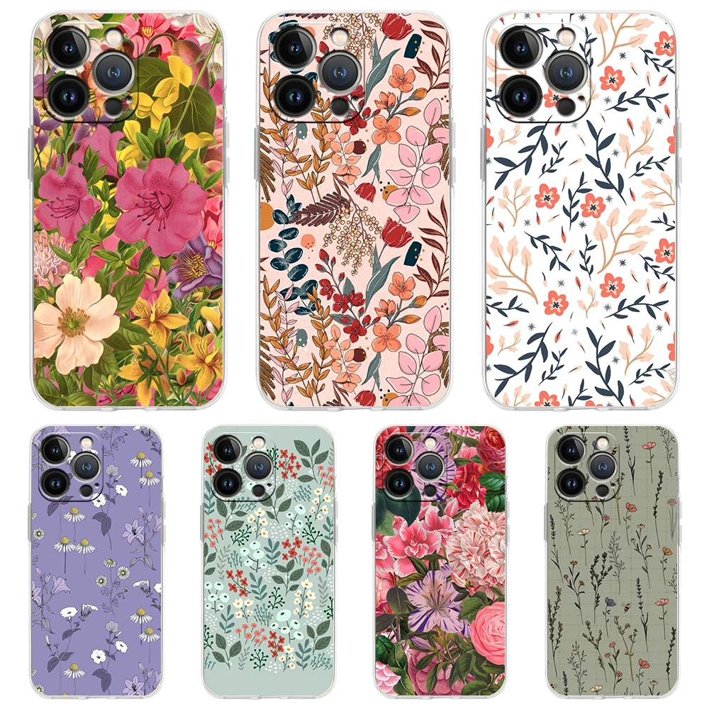 

Floral Flower Transparent Bag Phone Case Cover for iPhone 14 13 12 11 Pro Max X XS Max 14 7 8 Plus Shockproof Soft Shell Fundas