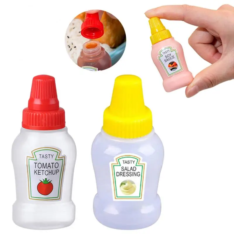 

2/4/5PCS Single Squeeze Bottle Portable Plastic Condiment Dispenser Convenient Covered Salad Container Plastic