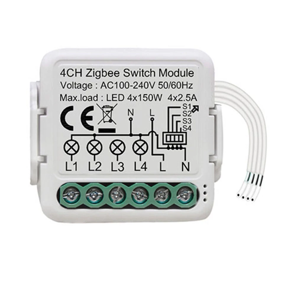 

Tuya Zigbee Smart Switch Module Relay 4 Gang Smartlife Wireless Control Compatible Alexa Home Yandex Alice
