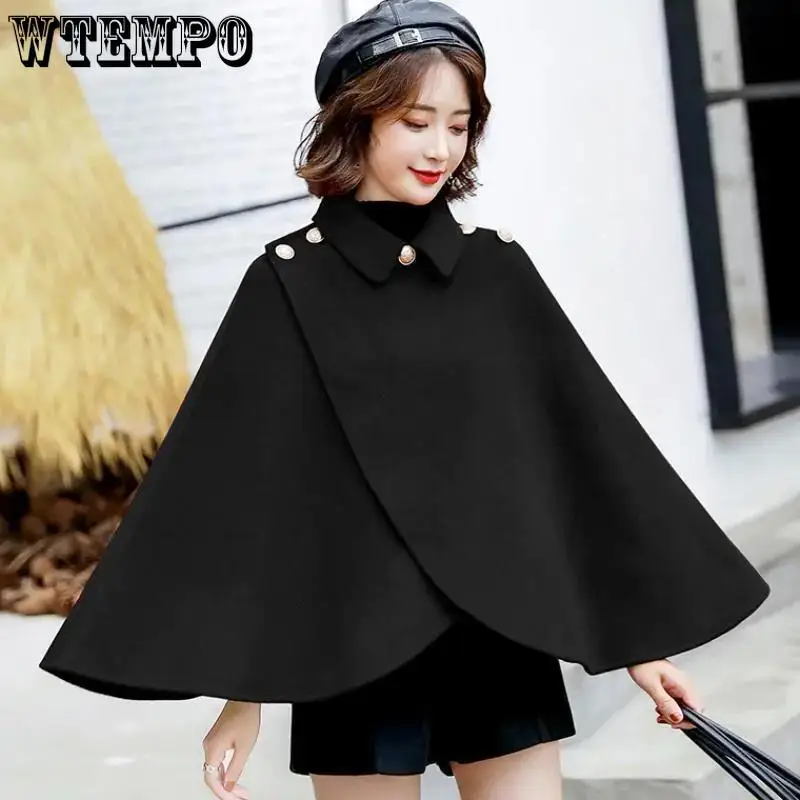 

Женская накидка-платок в британском стиле ретро с воротником с лацканами и пуговицами однотонная Свободная куртка без рукавов на весну и осень