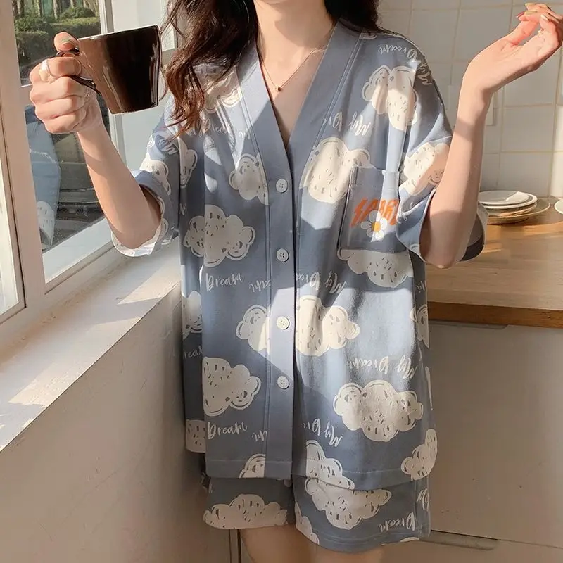 Set Woman 2 Pieces Women's Pajamas Home Clothes Groups of Pant Sets Summer Dress Nightwears for Ladies Nightie Clothing Female