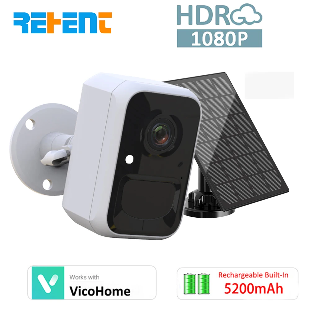 REHENT 1080P Rechargeable Battery Solar Siren Spotlight Alarm Wireless Security PIR Audio Video CCTV Surveillance Camera Outdoor