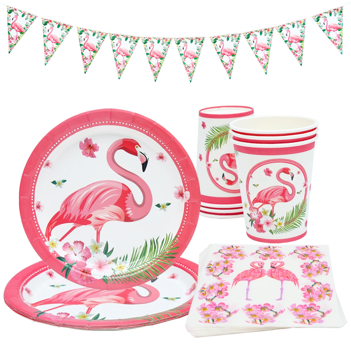 

Flamingo Disposable Tableware Wedding Birthday Party Decoration Kids Summer Flamingo Paper Plate Cup Baby Shower Supplies