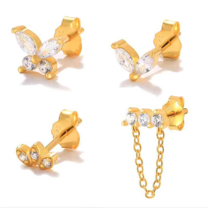 

CANNER Crystal Butterfly 925 Sterling Silver Earring For Women Stud Earrings Piercing Jewelry White Zircon Fine Jewelry Mom Gift