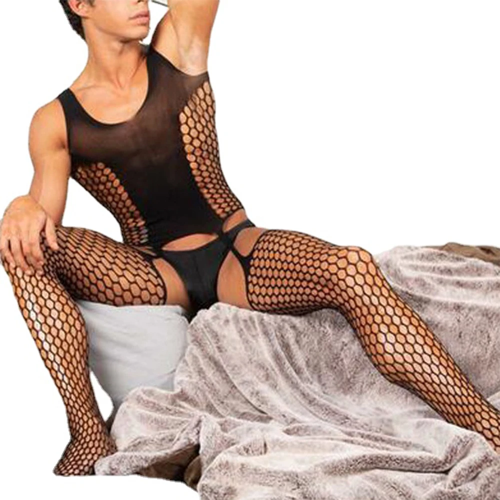 

Gay Fetish Underwear Body Stockings Man Fishnet Bodysuits Crotchless Lingerie Sissy Jumpsuit Male Erotic Porno Sleepwear