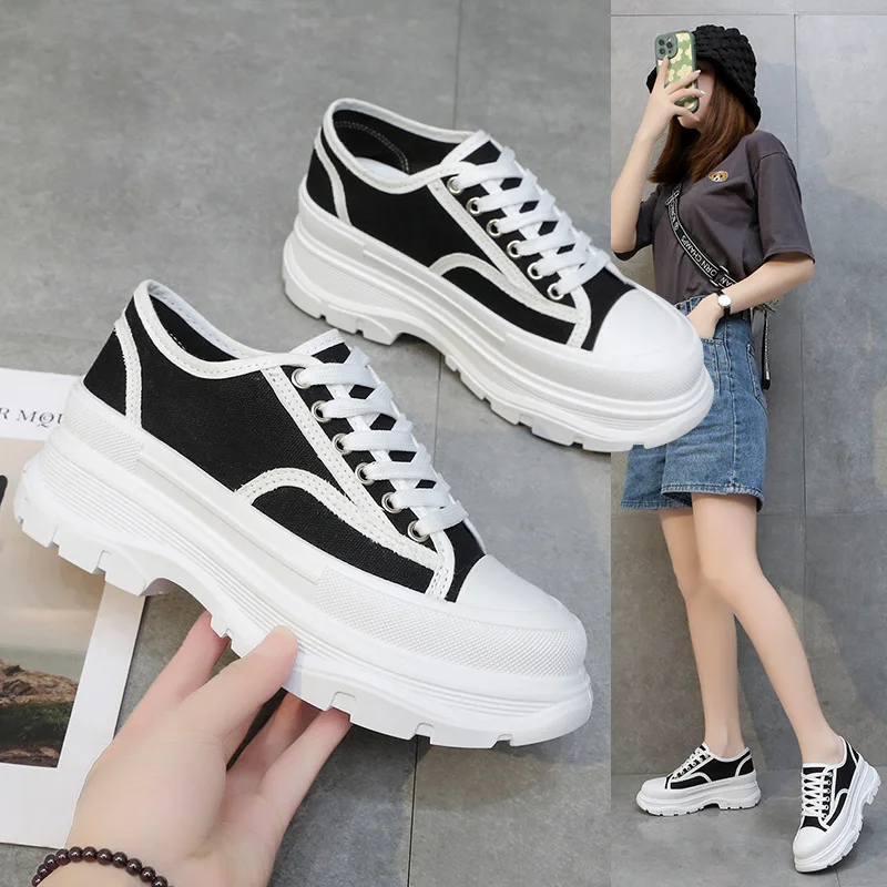 

Туфли женские холщовые на платформе, с круглым носком, на шнуровке