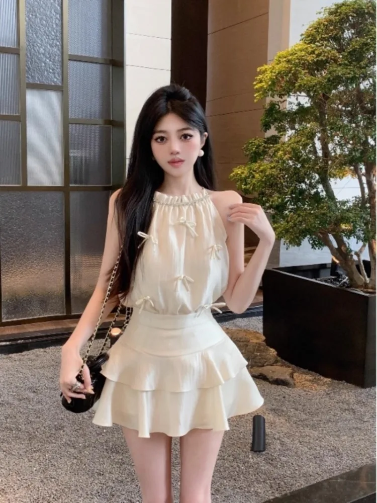 Женский комплект из двух предметов Ezgaga элегантный Атласный топ с бантом и