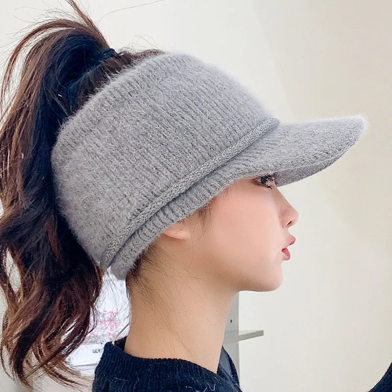 

New Long Brim Ponytail Baseball Cap Winter Outdoor Sports Golf Hat Women Casual Empty Top Sunbonnet Rabbit Fur Elasticity Caps