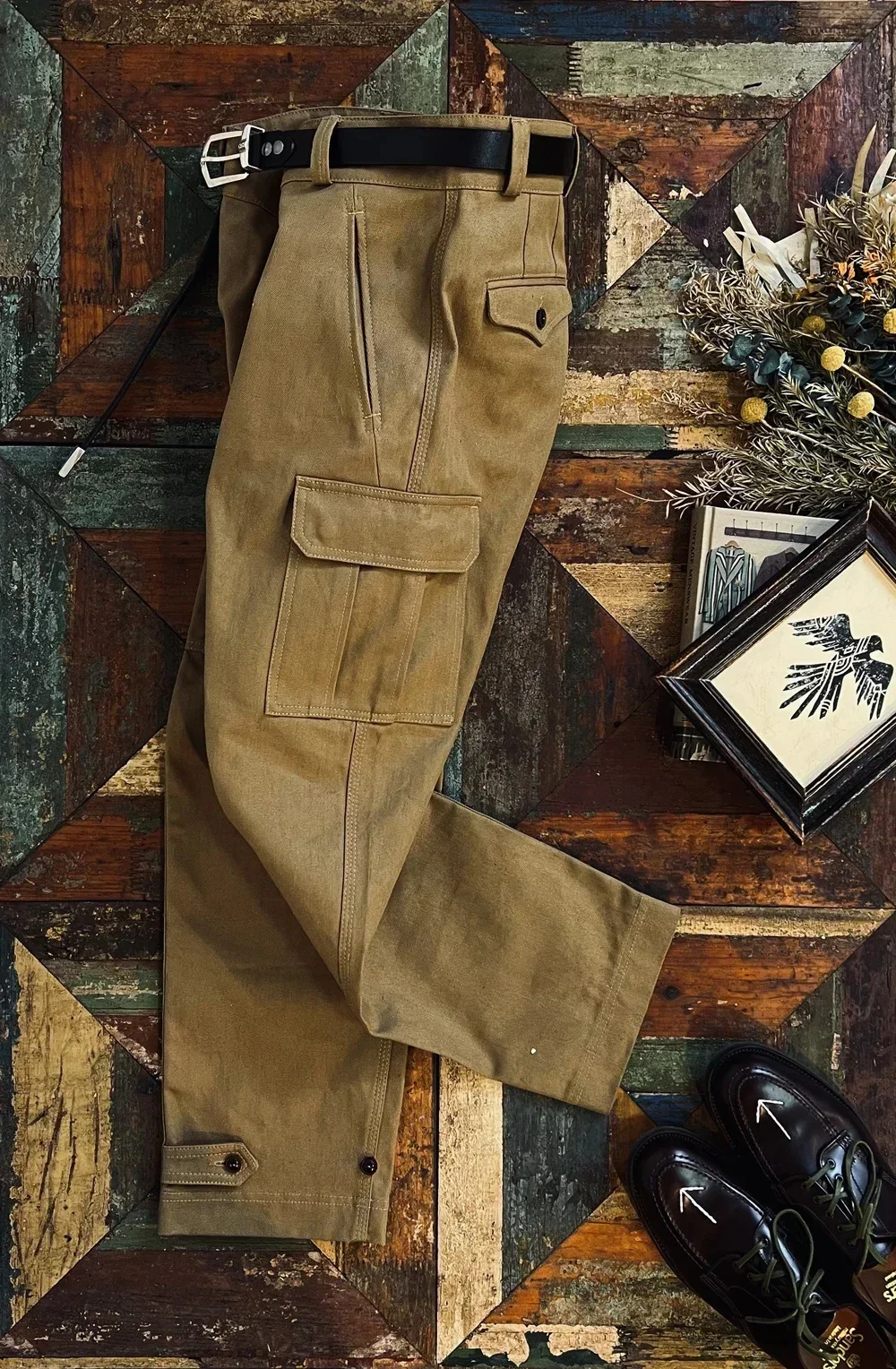 AnnualRing French M-47 в стиле милитари с высокой талией прямые HBT из ткани елочка большие