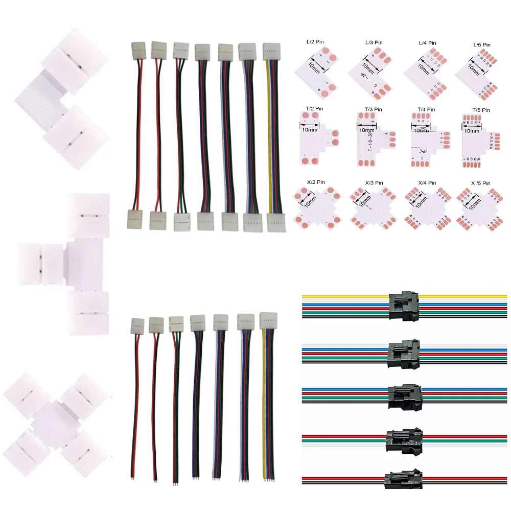 

Светодиодная лента без пайки светодиодный разъем 2/3/4/5 PIN L/T/X форма Угловой кабель для WS2811 WS2812 3528 5050 одиночная RGB светодиодная строка