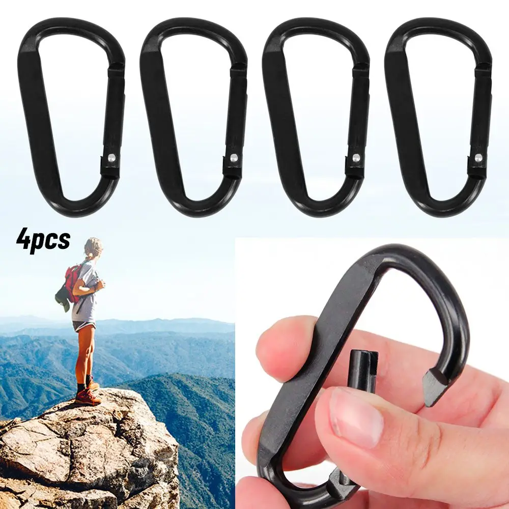 

4pcs Aluminum Alloy Outdoor Climbing Camping Hiking Packback Buckles D Carabiner Keychain Water Bottle Hooks Snap Clip
