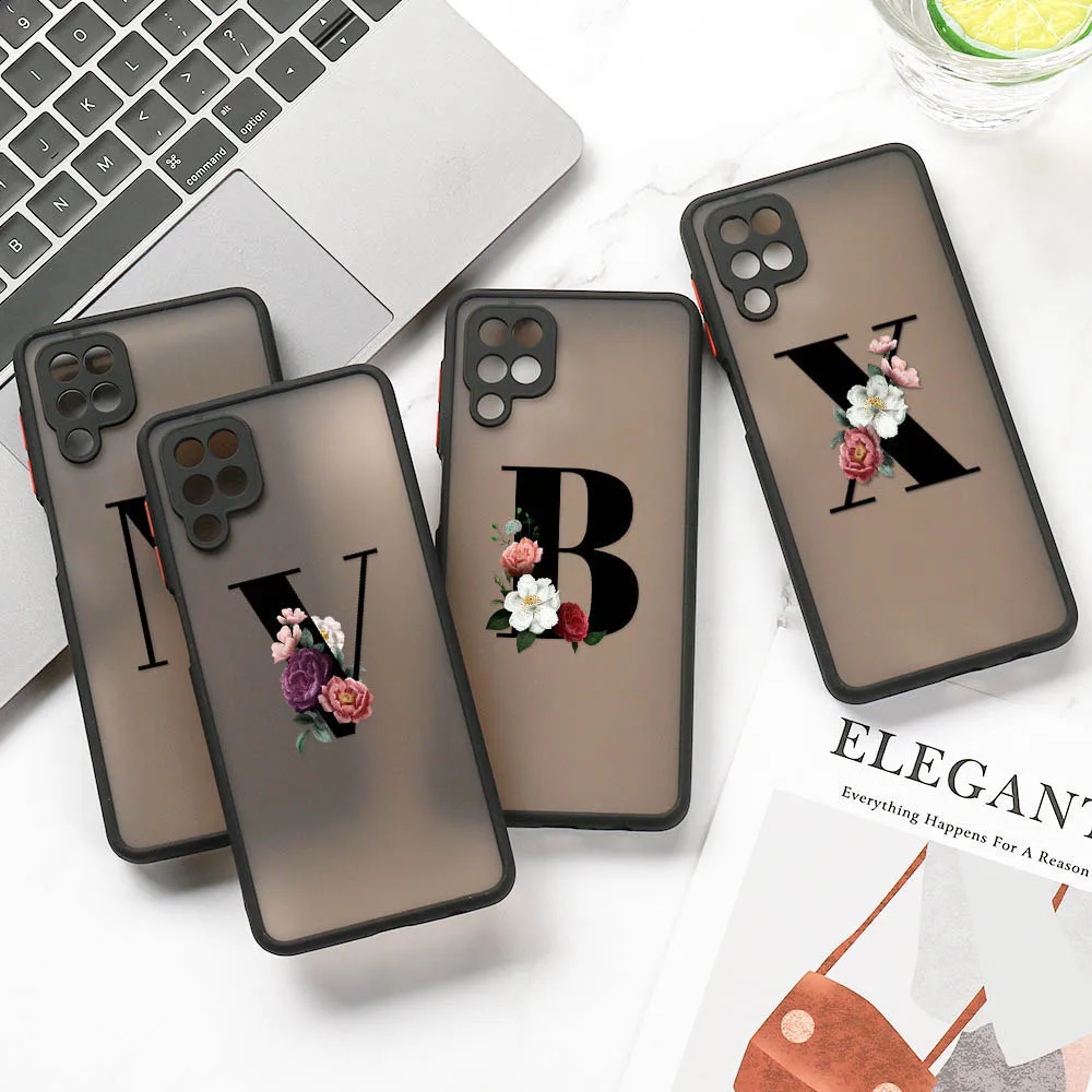 S22 Ultra Case For Samsung A52s 5G Case Shockproof Funda Samsung S21 A12 A32 A51 A71 A21S A50 S20 FE Flower Letters Bumper Cover
