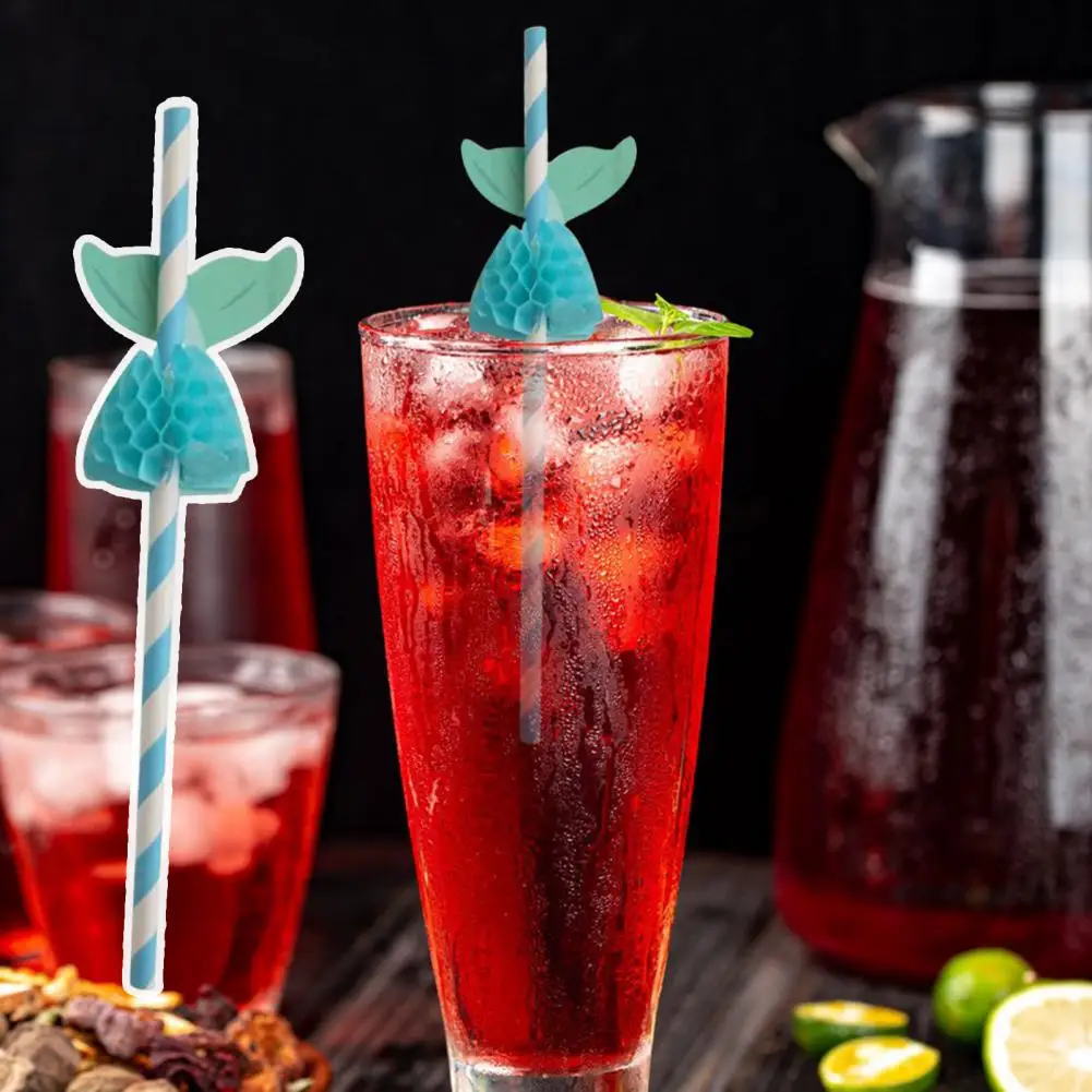 

50Pcs Paper Straw Biodegradable Fishtail Decoration Food Grade Drinking Beverages Disposable Stripes Paper Straws for Wedding