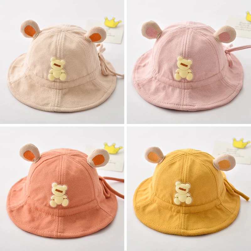 

Cute Bear Ear Baby Bucket Hats Cartoon Infant Boy Girl Panama Caps Solid Color Outdoor Beach Toddler Sun Hat Bonnet 6-24M