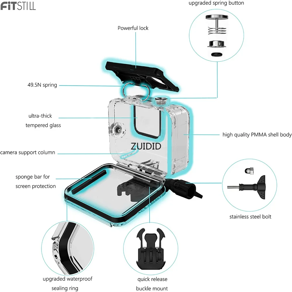 ZUIDID Waterproof Case for GoPro Hero 8 Black Accessories 60M Diving Housing Cover Protector Underwater Shell Go Pro 8 Camera enlarge