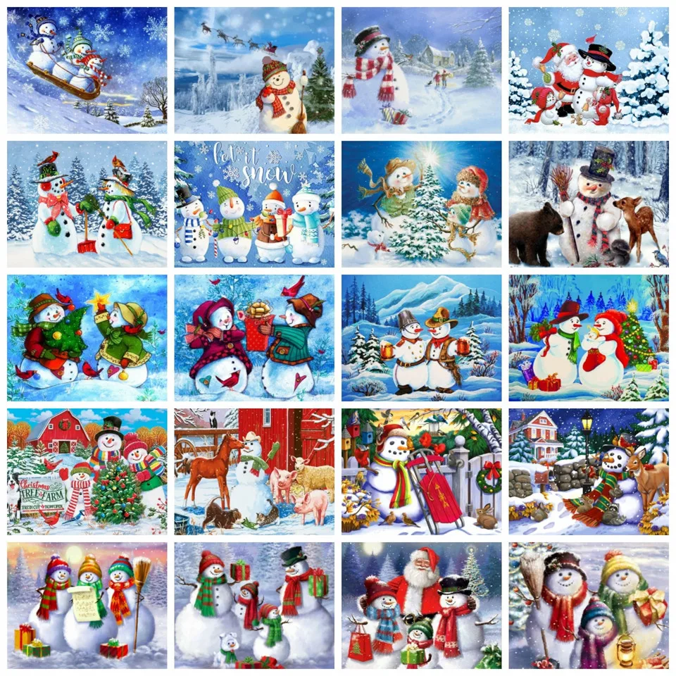 

AZQSD Diamond Painting Winter Snowman Cross Stitch Embroidery Christmas Santa Claus Mosaic Full Square/Round Drill Rhinestones