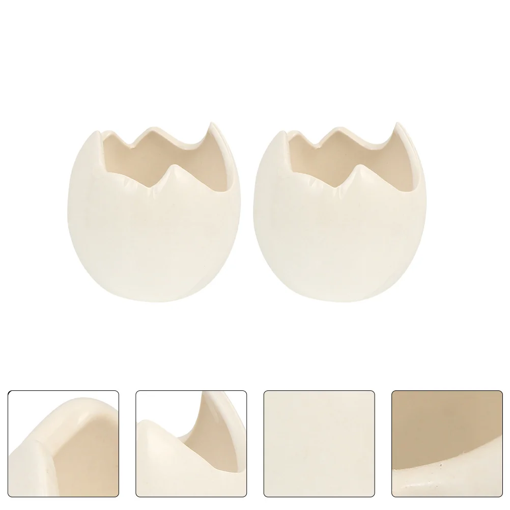 

2pcs Eggshell Shaped Chic Plants Planting Container Ceramic Planter Succulent Pots