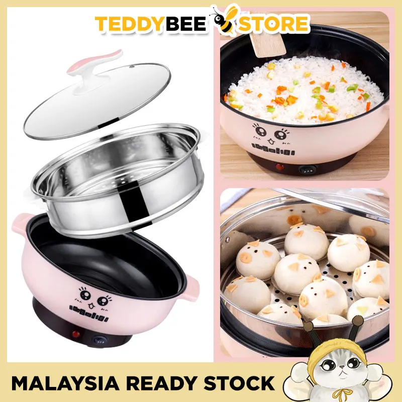 

22cm/24cm Electric Multicooker Non Stick Tempered Glass Lid Rice Cooker Food Mini Hot Pot