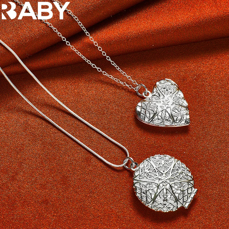 

925 Sterling Silver Round / Heart Photo Frame Pendant Necklace For Women Men Fashion Jewelry Set Charms Accessories Wedding Gift