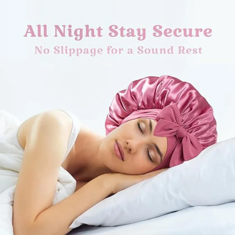 Атласный чепчик шелковый регулируемый для сна волос с завязками чепчики женщин и