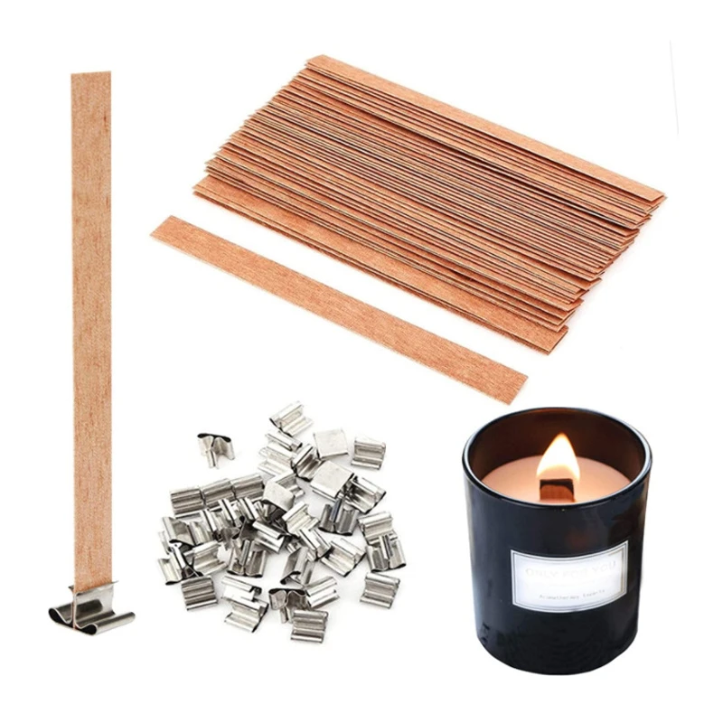 

40PCS Wood Candle Wicks Wax Candle with Sustainer Tab Candle Wick DIY Wax for The Manufacture of Candles Candle Making Supplies