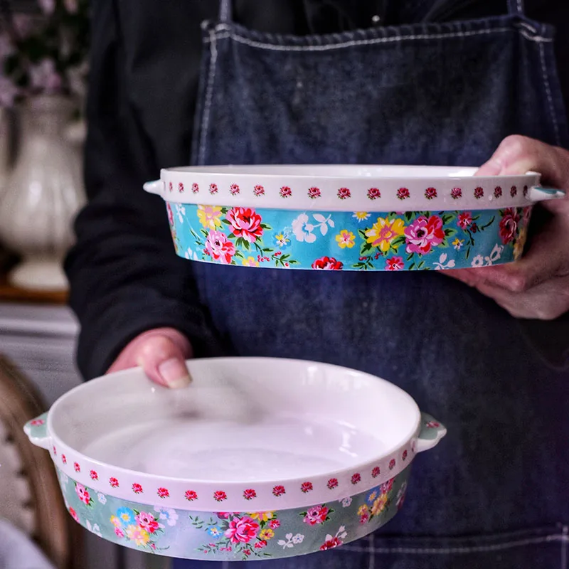 

Ceramic double ear baking tray 8-inch pizza tray, cheese baking tray, breakfast bread tray