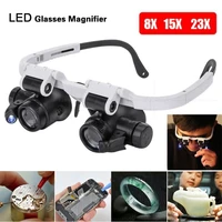 2022 8x15x23x double eye led lamp magnifier spectacles glasses magnifier loupe watch jewellery measurement glass glasses