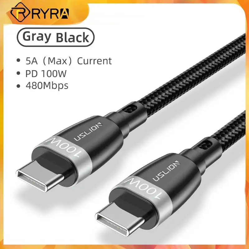 

RYRA Type C Cable 5A 100W Data Cord Fast Charging Wire Portable Data Line For Huawei Samsung Xiaomi Laptop Cell Phone Equipment