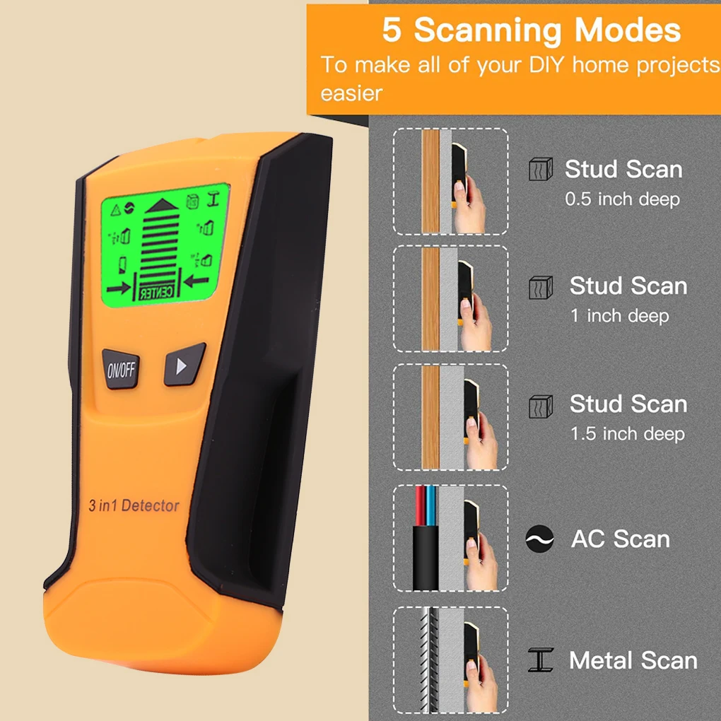 

3 in 1 Metal Detector Find Metal Wood Studs AC Voltage Live Wire Detect Wall Scanner Electric Box Finder Wall Detector