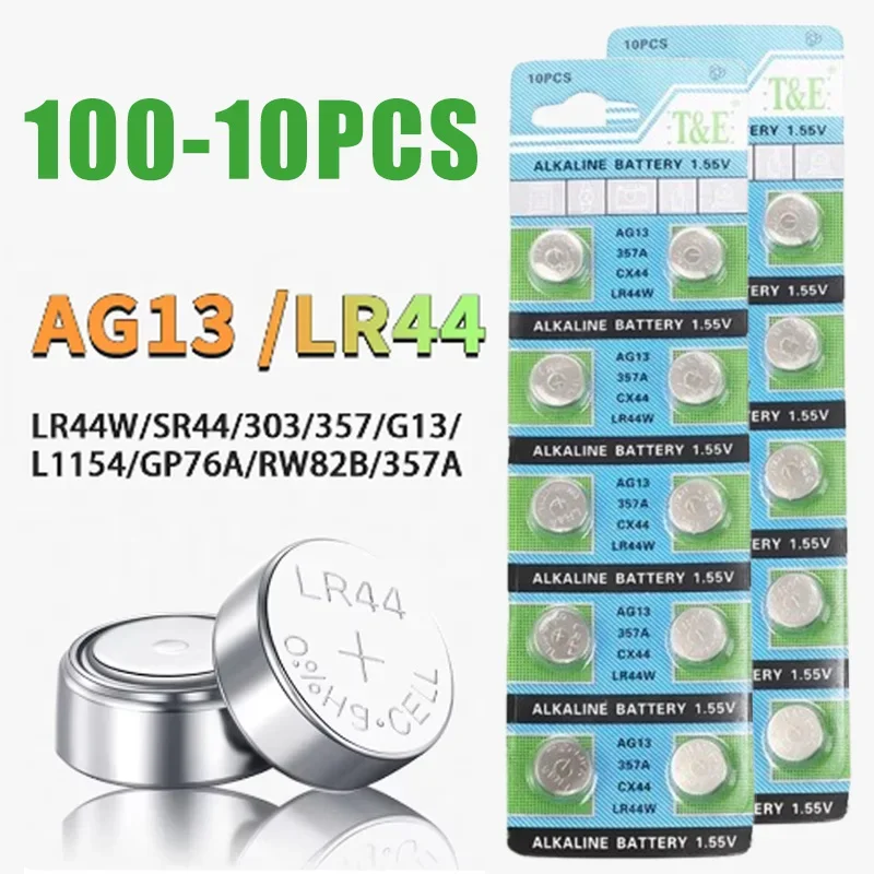 100 ~ 10 шт. AG13 LR44 A76 357 357A LR1154 SR1154 SR44 1 55 В щелочная батарея для часов калькулятора