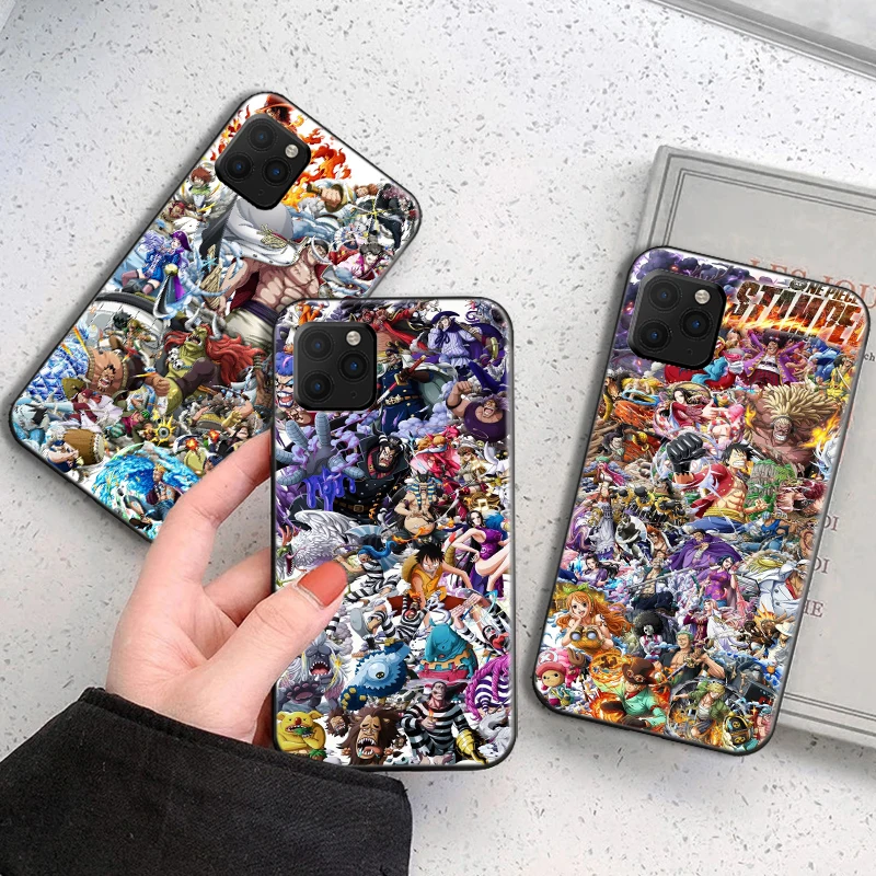 

One Piece Anime Phone Case For Funda iPhone 13 11 Pro Max 12 Mini X XR XS Max SE 2020 Etui Black Coque Silicone Cover