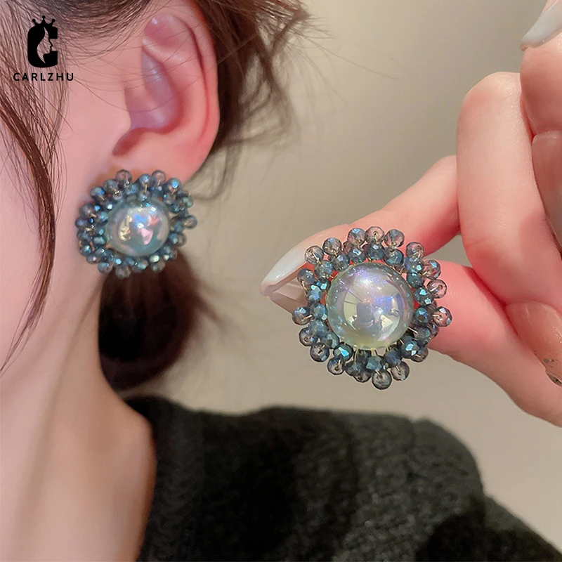 

Женские серьги-гвоздики с круглым жемчугом, кристаллы