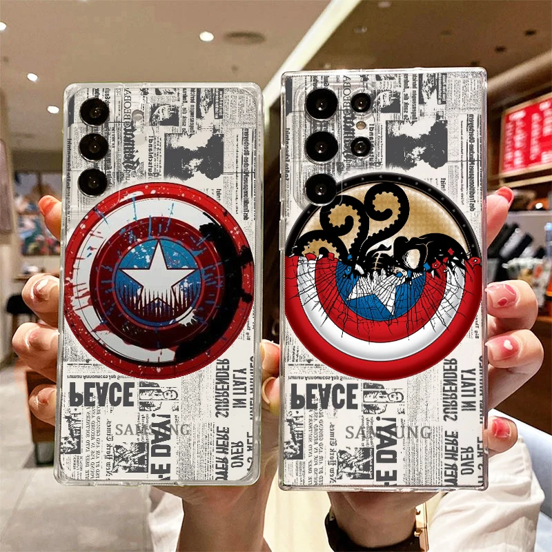 

Luxury Marvel Captain Logo Art For Samsung S22 S21 S20 FE Ultra Pro Lite S10 5G S10E S9 S8 Plus S7 Transparent TPU Phone Case