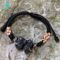 natural obsidian bowknot bracelet for women red coral high quality jewelry design handmade stones wholesale lucky jewelry