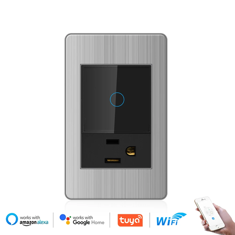 

VISWE Tuya smart switch wifi,US Standard wall outlet 118*72mm Stainless Steel Panel, 1/2gang Touch Switch American Socket