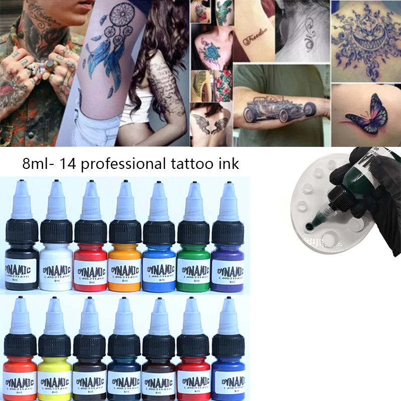 

14Colors 8ml/Bottle Professional TattooInk For Body Art Natural Plant Micropigmentation Pigment Permanent Tattoo Ink