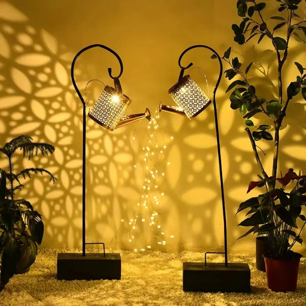 

Fixtures Outdoor Decor Patio Lawn Watering Can Light Solar Garden Watering Can Led String Light Hanging Kettle Lantern