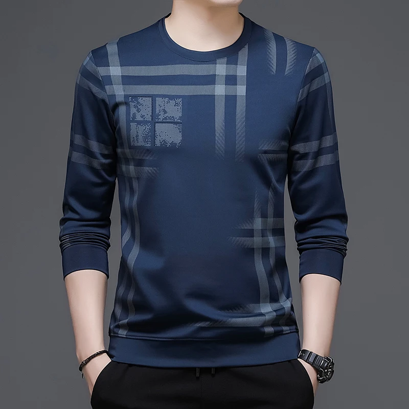 

2023 Fashion Men's Pullovers Long-sleeved Top Business Casual Solid Crewneck Daily Mens Clothing Ropa Para Hombre Pull Coreen