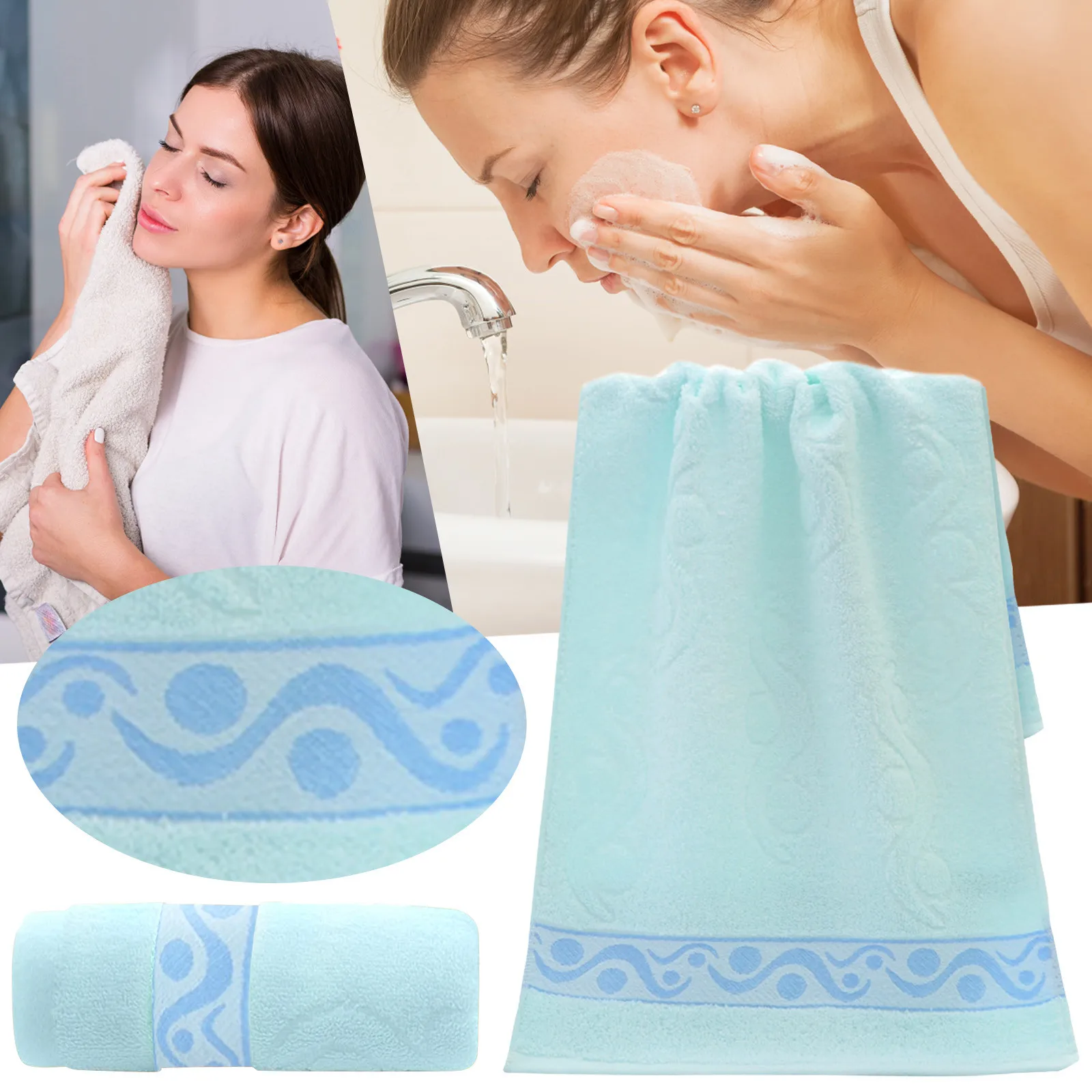 

Towel Absorbent Clean And Easy To Clean Cotton Absorbent Soft Printed Towels for Bathroom Bright Blue Towels Hand Towel Single