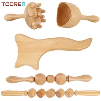 5pcs professional wooden massage roller stick wood therapy tools for body shaping lymphatic drainage massager body sculpting