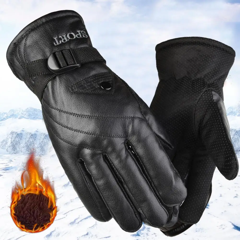 

1 Pair Cycling Gloves Plush Lining Full Finger Thickened Waterproof Non-slip Keep Warm Faux Leather Autumn Winter Men Motorcycle
