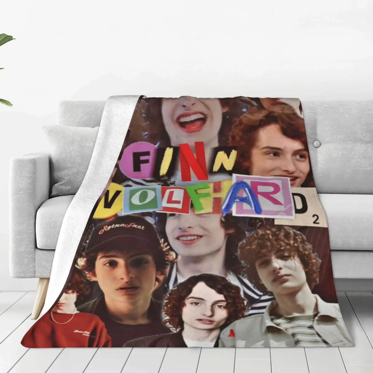 

Cute Finn Wolfhard Collage Blanket Flannel Textile Decor Actor Portable Lightweight Thin Throw Blankets for Bed Couch Quilt