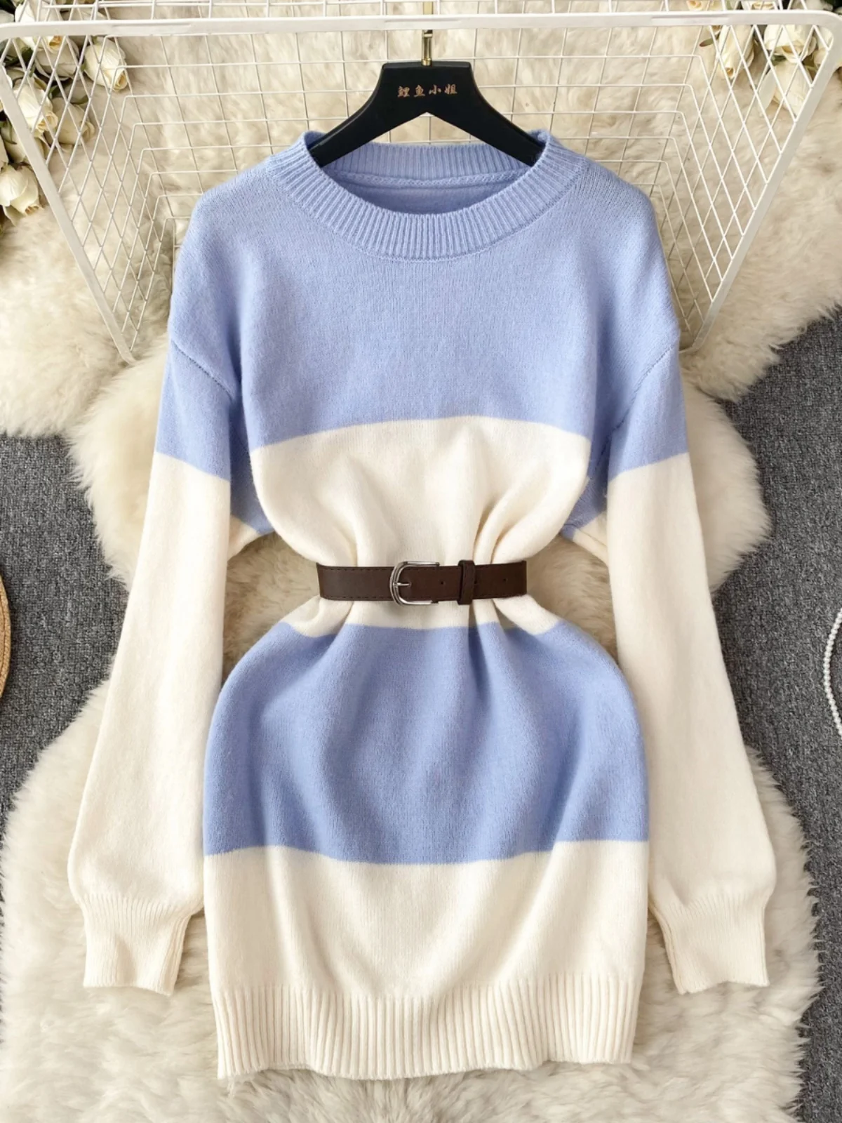 Женское вязаное платье Foamlina в стиле пэчворк Осень-зима корейский стиль свободное