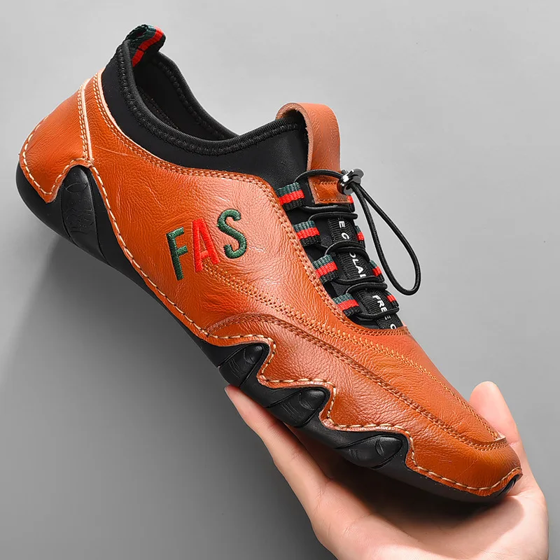 

Mens Loafers Moccasins Italian Breathable Slip On Male Boat Shoes Letter Printed Shoes Leather Men Shoes Casual Luxury Brand
