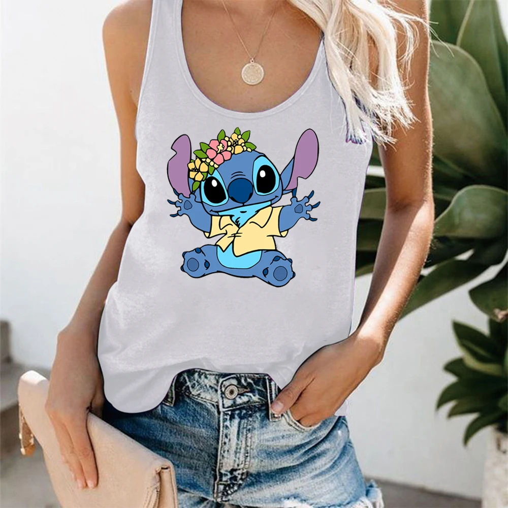

Disney Stitch Print Camisole Sleeveless Vest Femme Summer Kawaii Casual Fashion Streetwear Tank Tops Y2k O-Neck Women's T-Shirt