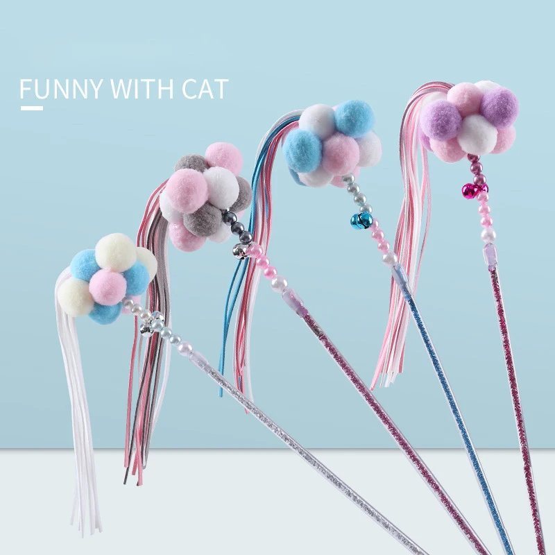 

Cat Toy Color Bell Fairy Funny Cat Stick Manufacturers Tassel Pom-Pom Pearls Long Funny Cat Rod Interactive Source